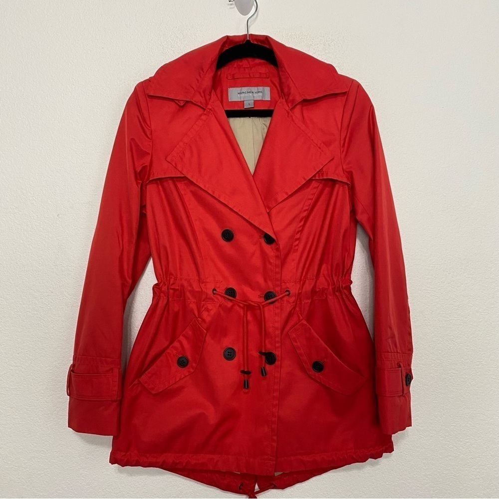 Marc New York Preppy Coral Red Double Breasted Jacket W/Removable Hood *Small